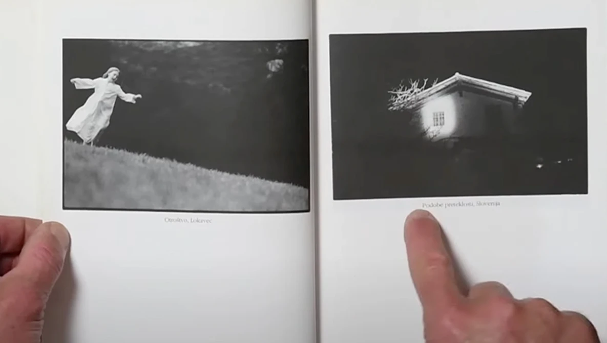 Two black and white photographs displayed in an open book or portfolio spread.