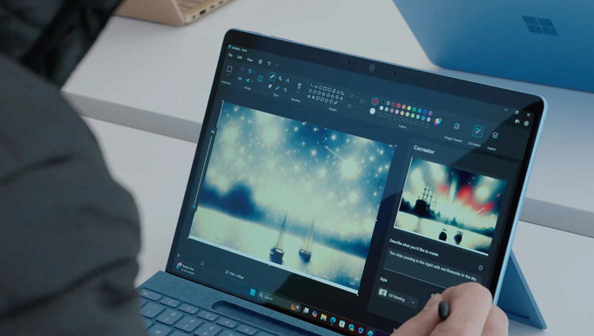 Screenshot of photo editing software with landscape image displayed on laptop screen.