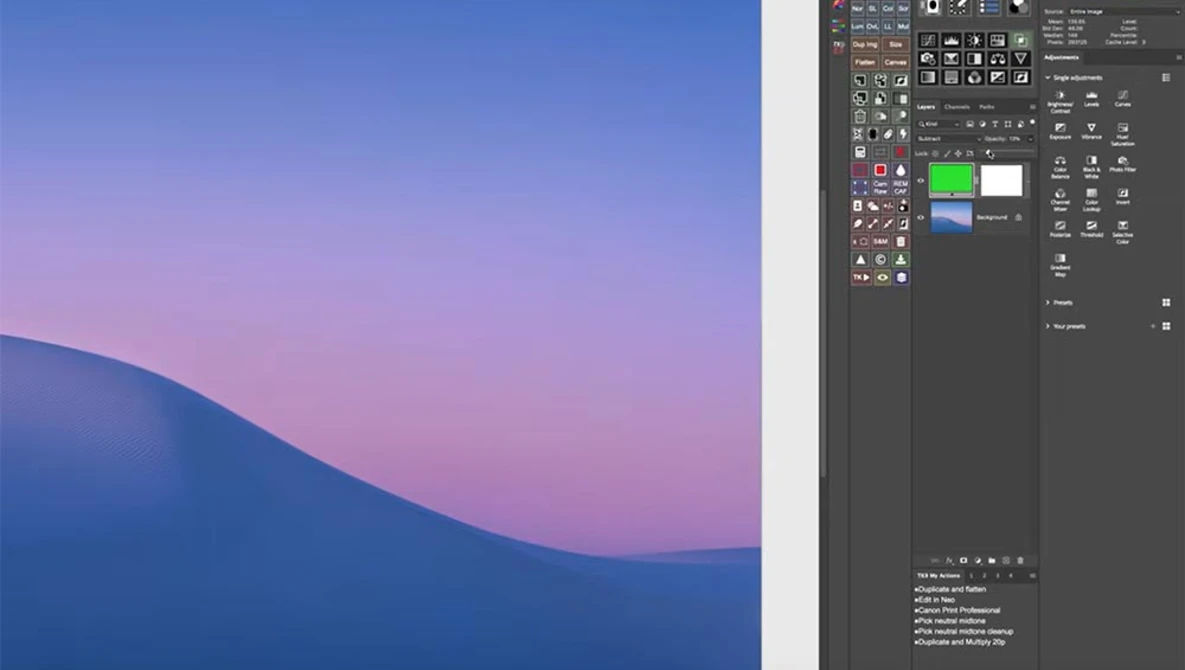 Screenshot of Photoshop interface displaying a gradient artwork with blue and purple tones.