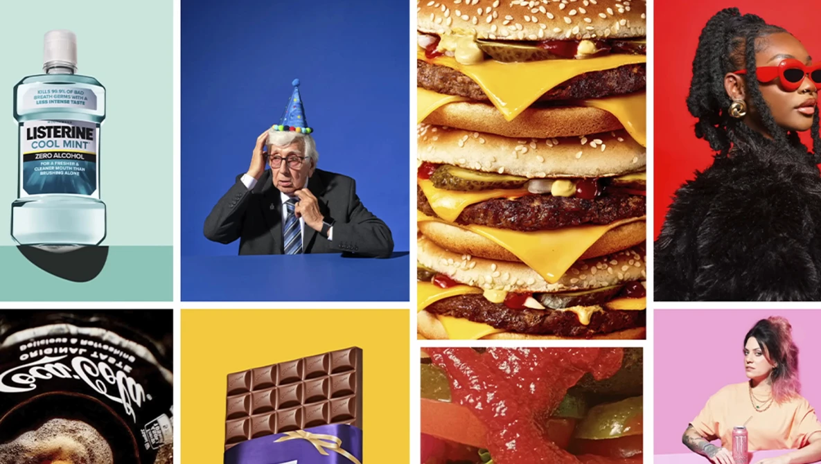 Grid of six product and lifestyle photography examples showing varied lighting, color grading, and composition techniques.