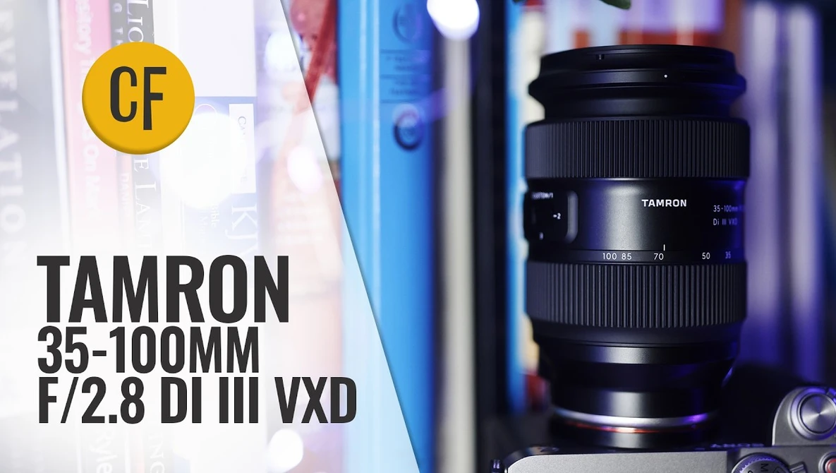 Tamron 35-100mm f/2.8 DI III VXD lens displayed with CF badge in upper left corner.