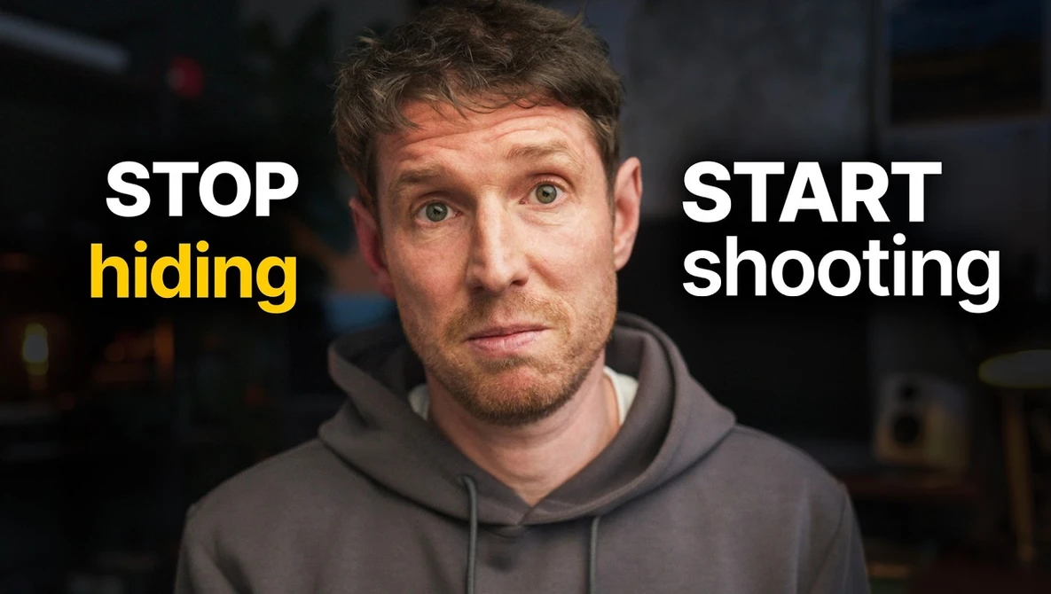 Meme graphic with man in gray hoodie looking at camera with text reading 'STOP hiding' and 'START shooting'.