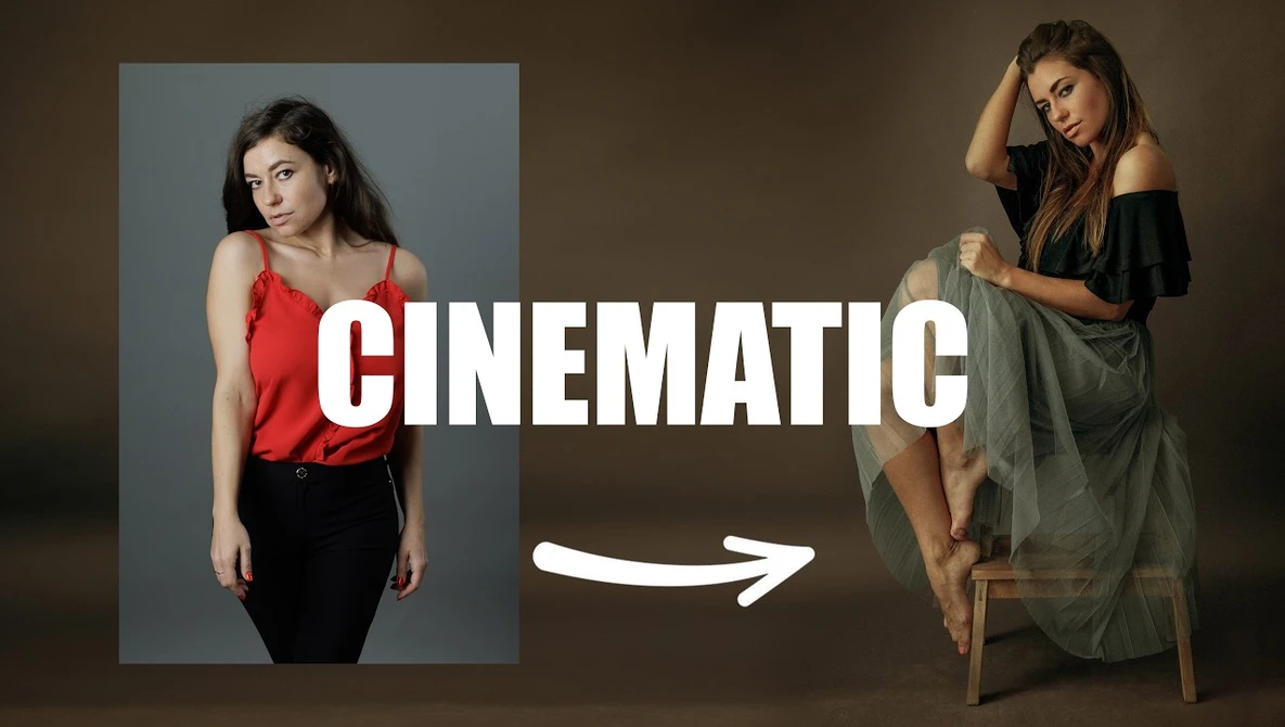 Before and after comparison showing portrait lighting and posing transformation techniques.