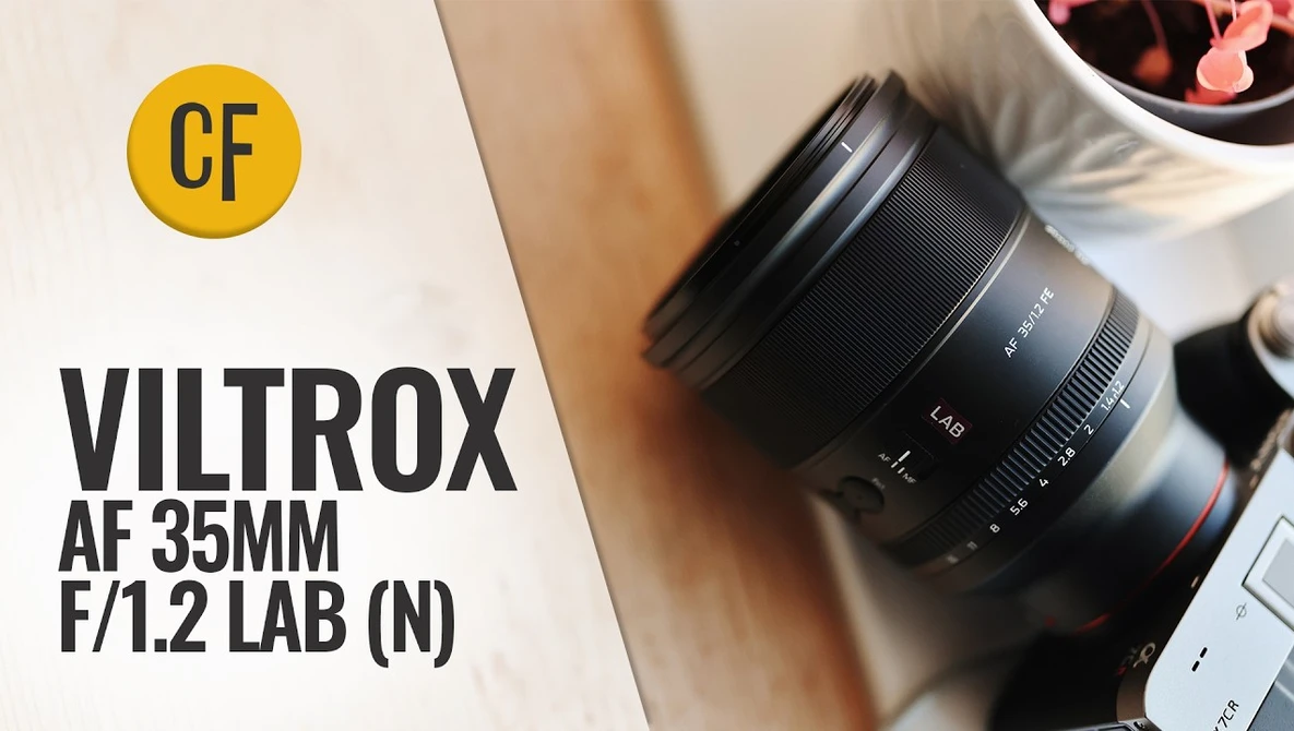 Viltrox AF 35mm f/1.2 LAB (N) lens mounted on camera body with yellow CF logo in upper left corner.