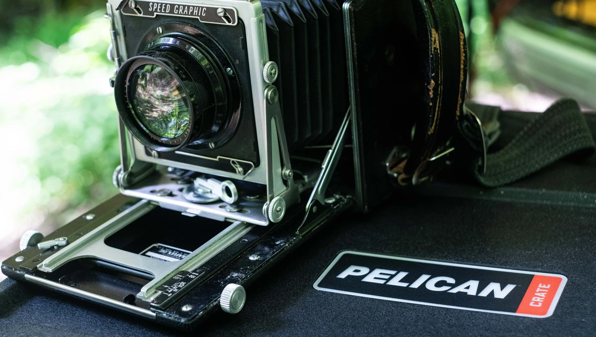 Vintage Graflex Pacemaker camera with Pelican case and branding visible
