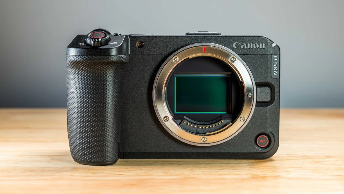 Canon EOS R5C mirrorless camera body displayed from front with lens mount visible