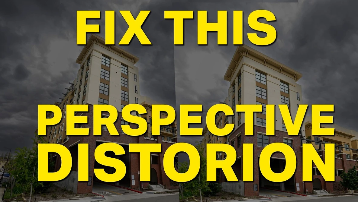 Graphic comparing perspective distortion in architectural photography of a tall building