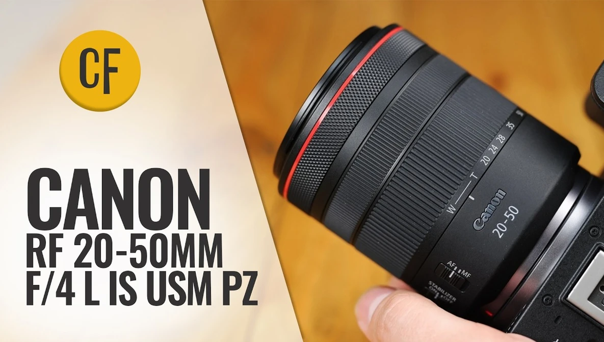 Watch Canon RF 20-50mm f/4 L IS USM PZ camera lens review on YouTube.