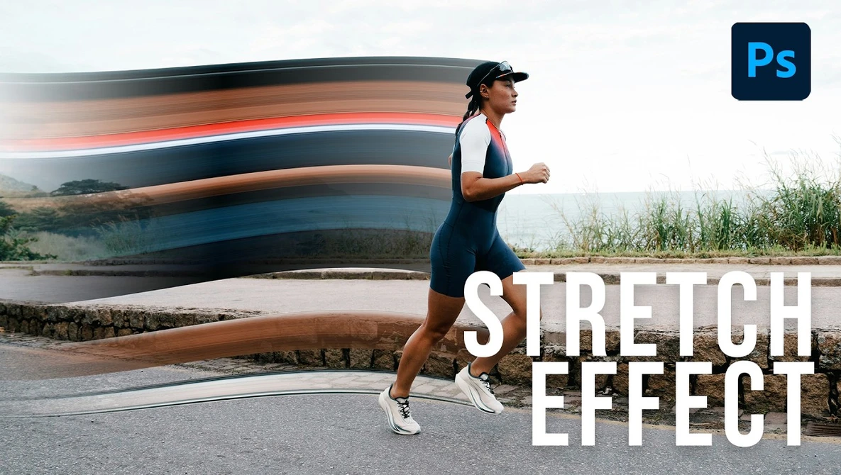 Screenshot demonstrating the Stretch Effect in Adobe Photoshop with a runner in motion