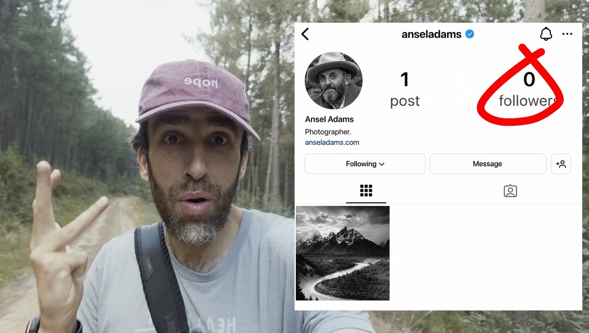 Screenshot showing Instagram profile with zero followers and one post