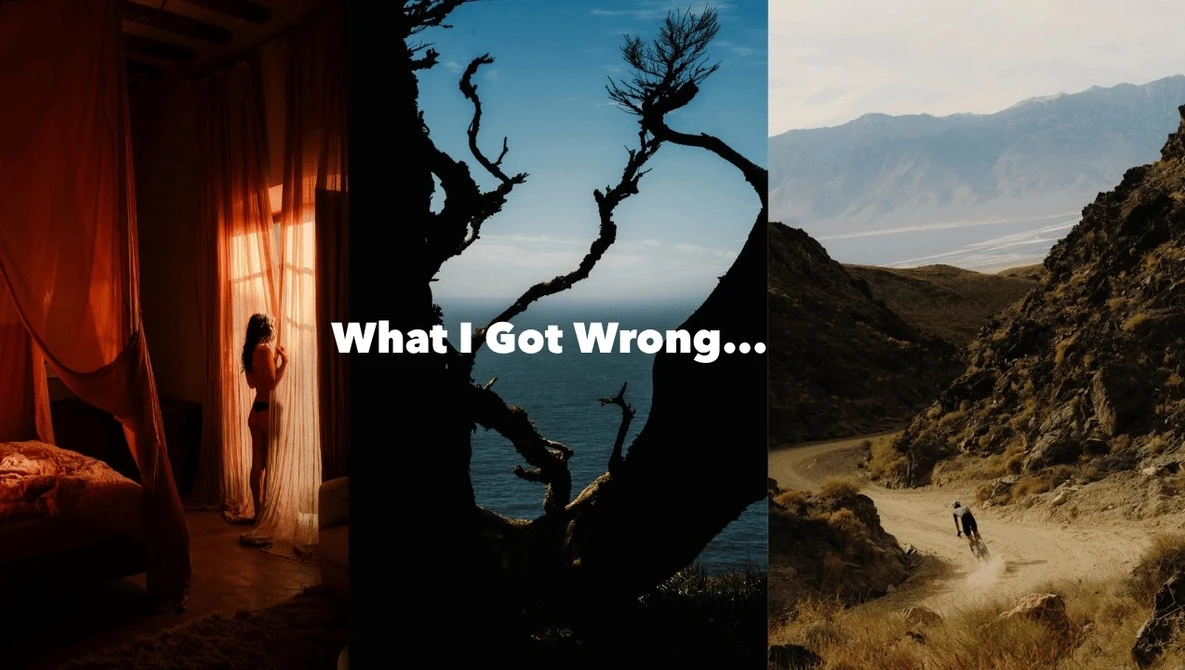 Graphic collage with text 'What I Got Wrong...' featuring three landscape photography scenes with dramatic lighting