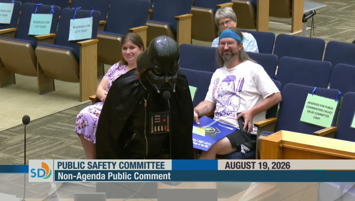 Watch Darth Vader speaks out in support of Flock at San Diego City Council meeting (Aug. 19, 2026) on YouTube.