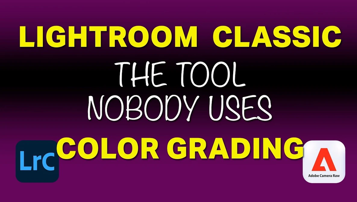 Graphic advertising Lightroom Classic color grading tutorial with Adobe and Lrc logos