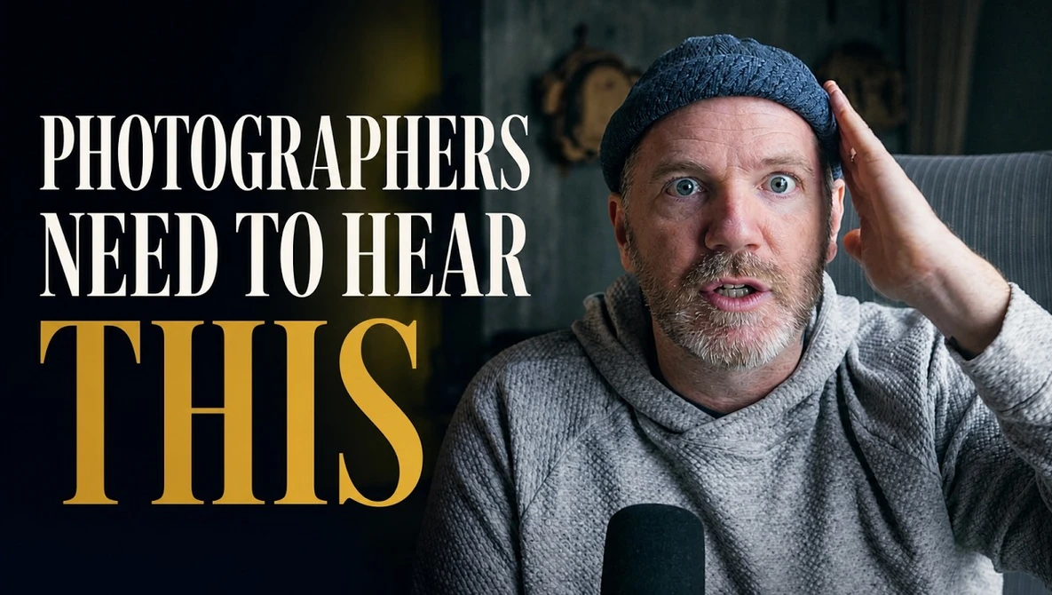 Man in beanie and microphone with text overlay 'PHOTOGRAPHERS NEED TO HEAR THIS'