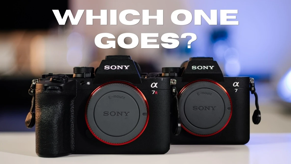 Two Sony Alpha mirrorless cameras side by side with red accent rings around their lens mounts