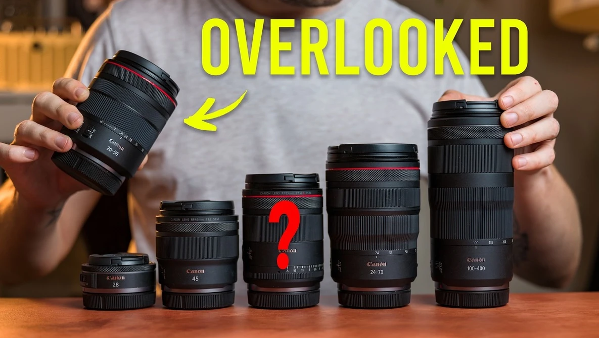 Collection of five camera lenses arranged by size with one highlighted as overlooked