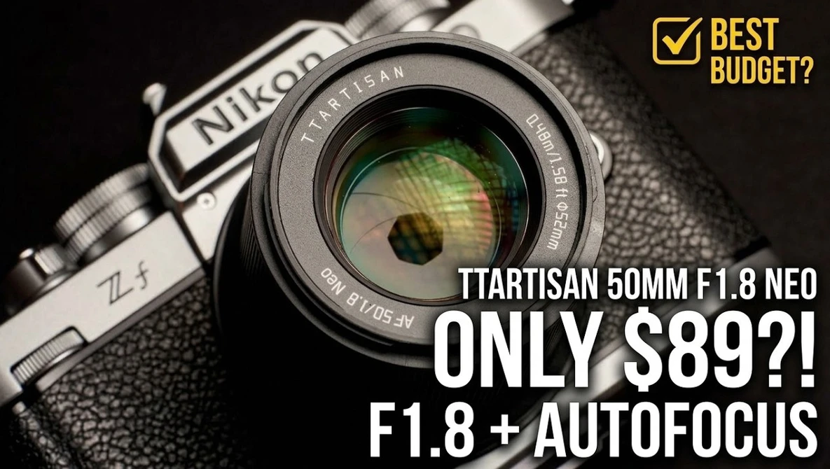 Nikon Z camera with Ttartisan 50mm F1.8 Neo lens displayed on textured surface