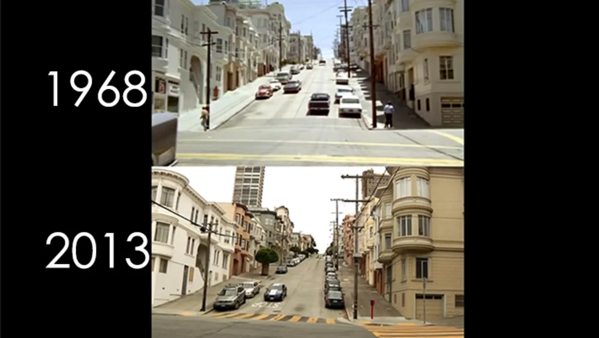 Watch Bullitt 1968 ( FILMING LOCATION) with shot-for-shot remake car chase on YouTube.