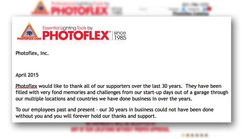 Photoflex Releases An Official Statment On The Sudden Closing Of Business