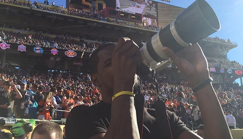 Basketball Star Kevin Durant Hits the Sidelines as Super Bowl Photographer