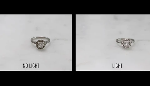 engagement ring lit with ring light