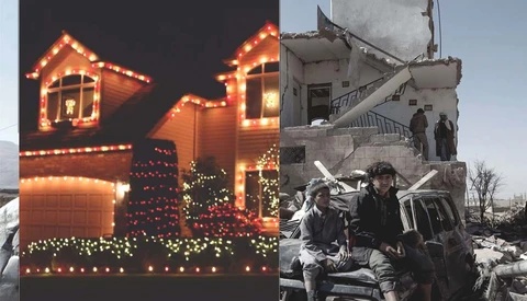 Artist Places Contrasting Christmas Photos Together to Illustrate Brutal Reality of Living in Yemen