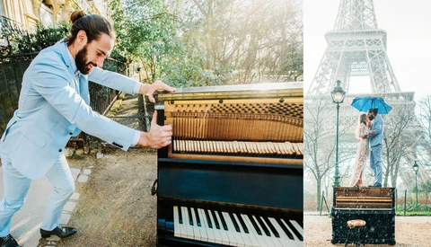Wedding Photographer Documents Man Pushing Piano to the Eiffel Tower for His Big Day