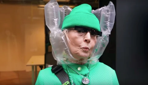 These Guys Lampooned London Fashion Week With a 78-Year-Old Grandmother Wearing Green Pegs and Bubble Wrap