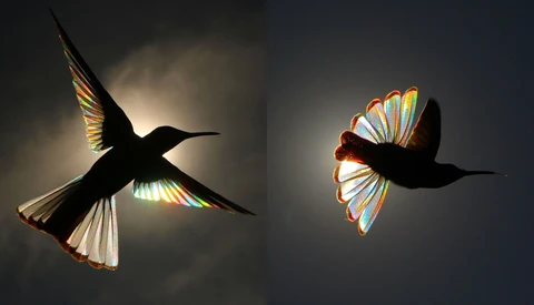 Photographer Catches the Rainbow-Prism Effect of Sunlight Passing Through Hummingbirds' Wings