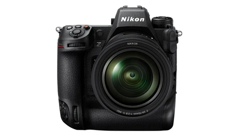 Nikon Z mirrorless camera with attached zoom lens, displayed against a white background.