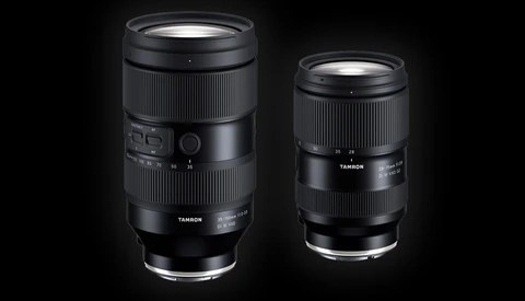 Two black Tamron telephoto lenses displayed side by side against a dark background.