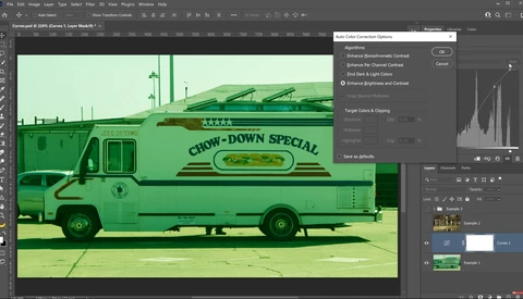 Screenshot of Adobe Lightroom showing color grading adjustment panel open over a vintage green food truck photo.
