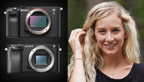 Two Sony Alpha mirrorless camera bodies shown side-by-side without lenses, displaying their sensor mounts.