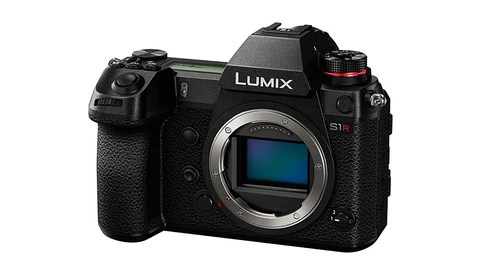 Panasonic Lumix S1R mirrorless camera body front view with sensor visible.