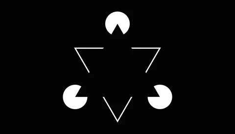 Graphic illustration of a geometric symbol featuring a circle at top, triangular shapes on sides, and crescent moon shapes at bottom arranged in a symmetrical pattern.