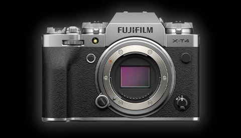 Fujifilm X-T4 mirrorless camera body front view with lens mount visible.