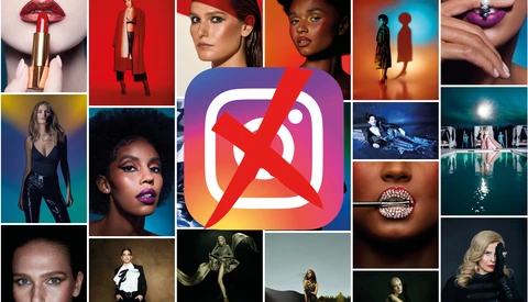 Collage of beauty and fashion photography featuring diverse models with bold makeup and styling against vibrant colored backgrounds.