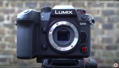Panasonic Lumix GH6 mirrorless camera body showing sensor and mount from front.