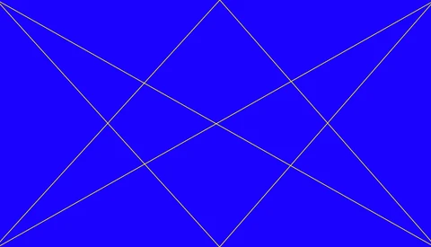 Geometric illustration with overlapping triangles and intersecting lines on a solid blue background.