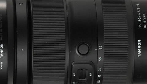 Tamron 35-150mm f/2.8-4 zoom lens showing focal length markings and focus ring controls.