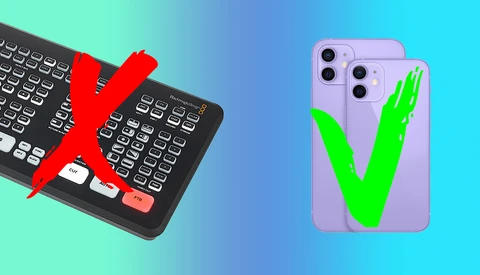 Graphic comparing a keyboard with a red X mark against a smartphone with a green checkmark.