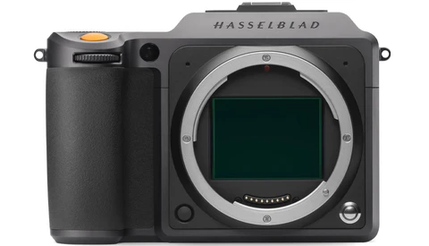 Hasselblad 907X medium format camera body with open mirror box and empty sensor area.