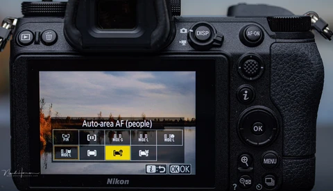 Screenshot of Nikon camera autofocus settings menu displaying face and people detection options.