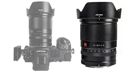 Viltrox AF 16mm f/1.8 lens shown mounted on mirrorless camera body alongside separate black lens barrel with hood.