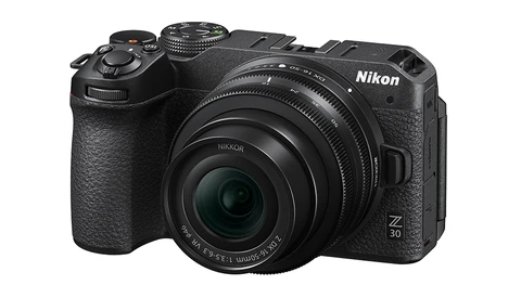 Nikon Z30 mirrorless camera with attached kit lens, shown against a white background.