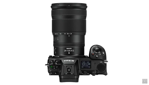 Nikon Z9 mirrorless camera with 24-120mm f/4 lens mounted, shown from above on white background.