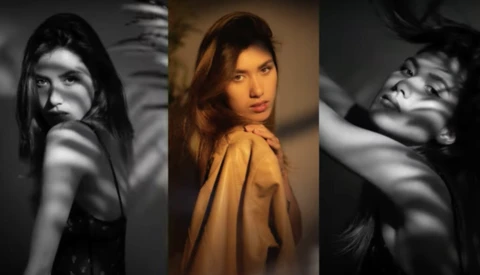 Three portrait studies showcasing different lighting and post-processing approaches for female subjects.