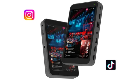 Two smartphones displaying social media livestream interfaces with audience engagement metrics and comments visible.