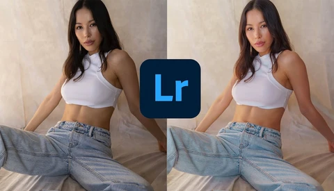 Before-and-after comparison showing Lightroom editing adjustments on a portrait photograph.