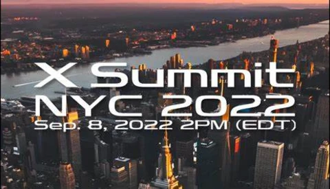 Graphic promoting X Summit NYC 2022 scheduled for September 8, 2022 at 2PM EDT, overlaid on aerial cityscape.